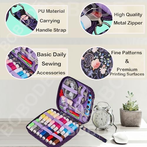 Purple Cute Travel Sewing Kit with 87PCS Hand Sewing Accessories - Image 3
