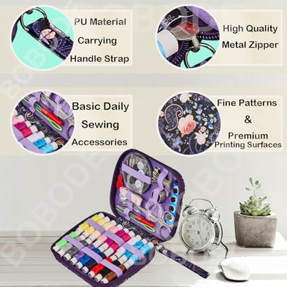 Purple Cute Travel Sewing Kit with 87PCS Hand Sewing Accessories - Image 3