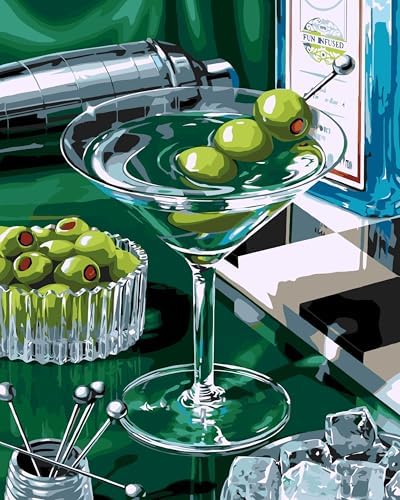 AuraDraw Cocktail Glass Paint by Numbers Kit for Adults Beginner - Painting by Numbers - DIY Acrylic Paint Kit for Home Wall Decor Without Frame 16X20 inch by AuraDraw