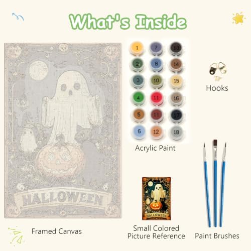 Spandrel Cute Halloween Ghost Paint by Number Kits for Adults, Black Cat Paint by Number Kits on Canvas, DIY Acrylic Oil Halloween Painting by Numbers Gitfs for Home Wall Decor, 8x12in - Image 6