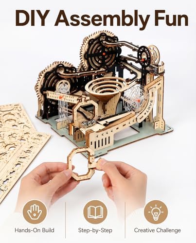 3D Wooden Puzzle for Adults, Electric DIY Marble Run Model Kit with Spiral Funnel, Gear-Driven Motion & Steel Marbles, Brain Teaser Building Toy, Creative Desk Decor Gift for Teens Adults 14+ - Image 4