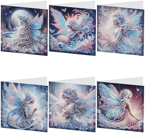 TDFERAN Diamond Painting Fairy Card 6 Set Butterfly Wings Crystal Art Puzzle Butterfly Fairy Card Cold Colors Handmade Invitations Friendship Anniversary Bestie Cards Thank You Cards Wedding Party by TDFERAN
