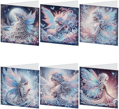 TDFERAN Diamond Painting Fairy Card 6 Set Butterfly Wings Crystal Art Puzzle Butterfly Fairy Card Cold Colors Handmade Invitations Friendship Anniversary Bestie Cards Thank You Cards Wedding Party by TDFERAN