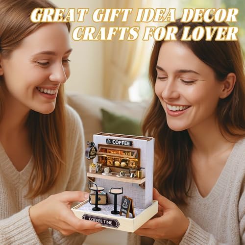 Kisoy Dollhouse Miniature with Furniture Kit, DIY 3D Wooden DIY House Kit with Dust Cover,Handmade Tiny House Toys for Teens Adults Gift (Coffee Time) - Image 4
