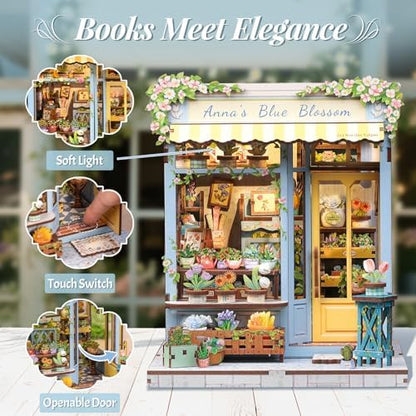 Book Nook Kit, DIY Miniature House Kits for Adult and Teens, Dollhouse Tiny Booknook Garden House Bookshelf, DIY Craft Gifts for Family and Friends (Anna's Blue Blossom) - Image 2