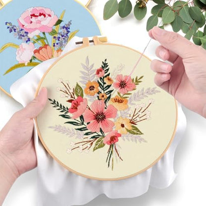 ERKOON Embroidery Kit for Beginners, 5 Sets Flower Cross Stitch Set for Adults Include Embroidery Cloth Hoops Threads for Craft Lover Hand Stitch with Skill Techniques (Bouquet) - Image 5