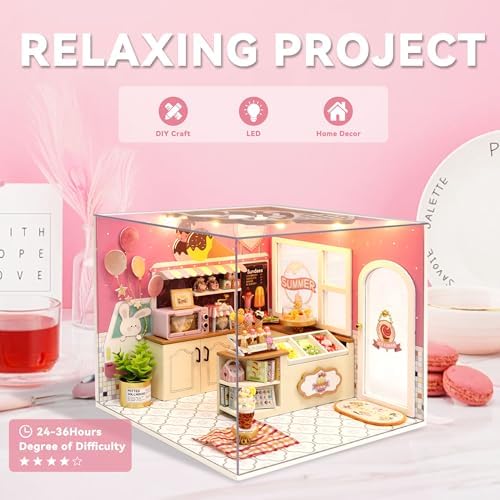 Flever DIY Miniature House Kit, Tiny Home Kit with LED Light, Mini House Build Craft Kits for Adults and Teens, Home Decor Creative Gift for Family/Friends (Happiness ice Cream Shop) - Image 5