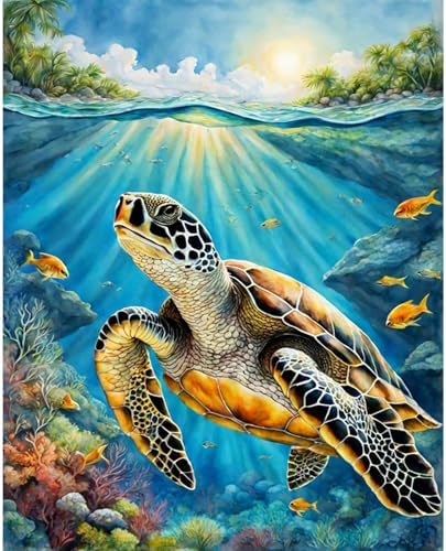 Sea Turtle Paint by Numbers Kit for Adults Without Frame 16x20 IN by Dawnsphere
