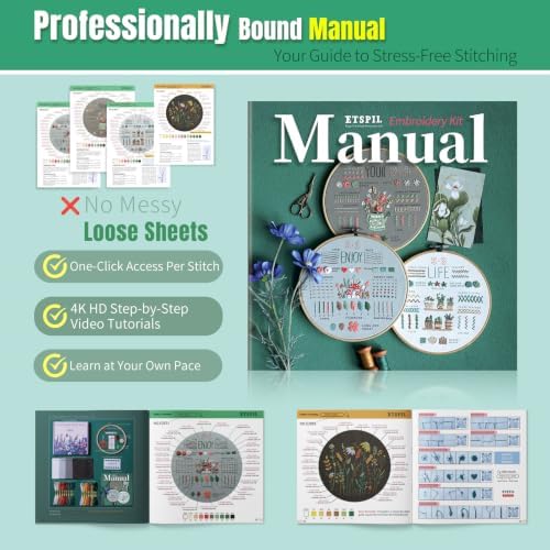 ETSPIL Embroidery Kit for Adults, 2 Hoops, 4K Slow-Mo, Pre-Printed Patterns - Image 6