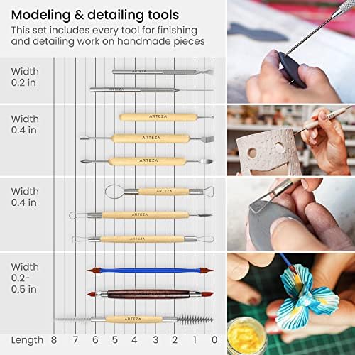 ARTEZA Pottery & Sculpting Tools, 42-Piece Clay Tools Set with Wooden Handles & Steel Tips for Polymer Clay, Ceramics, Carving, Modeling, Shaping & Smoothing - Image 4