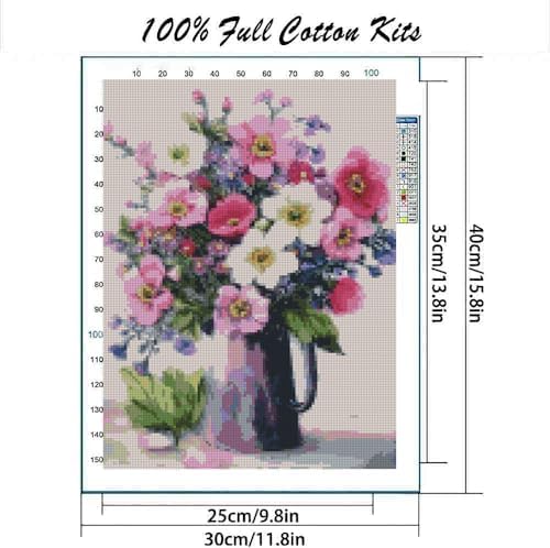 Flowers Stamped Cross Stitch Kits Flowers Cross Stitch Patterns,Dimensions Cross Stitch Kits Embroidery Kit Arts and Crafts for Beginners 15.7x11.8 inch - Image 2