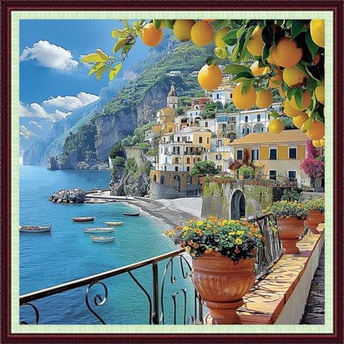 Dooxvey Cross Stitch Kits for Adults Beginners,Full Range of Cross-Stitch Stamped Kits Needlepoint Kits for Beginners Embroidery Kits 11CT Cross Stitch Patterns-Seaside Scenery 18x18 inch by DooxveyStampedEmbroideryKit