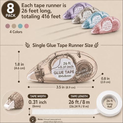 MARCADORUS Glue Tape Roller, Double Sided Scrapbook Tape, 208 Ft Total - Image 2