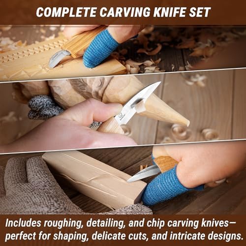 BeaverCraft Wood Carving Knife Kit S15 Whittling Kit for Beginners, Kids - Wood Carving Tools Set with Detail Chip Knife Sloyd Whittling Knives & Leather Strop, Polishing Compound and Tutorials - Image 3