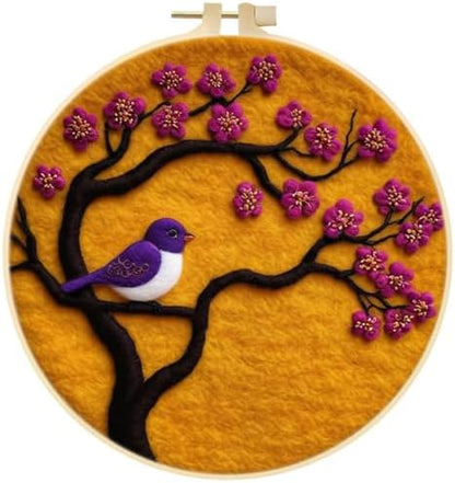 Eforcase Wool Felt Painting Needle Felting Kit, Cute Bird Floral Flowers Felt Painting Kit for Adult Beginner Unfinished DIY Craft Project Home Decoration by Eforcase