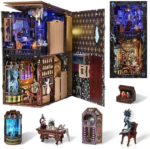 Book Nook DIY Kit,Mysterious Creature Diorama 3D Wooden Puzzle with LED,Bookend Bookshelf Decoration,Miniature Doll House for Home Decor,Chamber of Stranger Beasts - Image 2