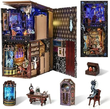 Book Nook DIY Kit,Mysterious Creature Diorama 3D Wooden Puzzle with LED,Bookend Bookshelf Decoration,Miniature Doll House for Home Decor,Chamber of Stranger Beasts - Image 2