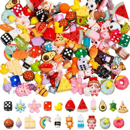 Keychain Charms Bulk 30pcs mixed Cute 3D Charms for Keychain Making for Bracelet Earring Jewelry Making DIY Crafts Includes Animal Food Fruit Flower Designs by Cmidy
