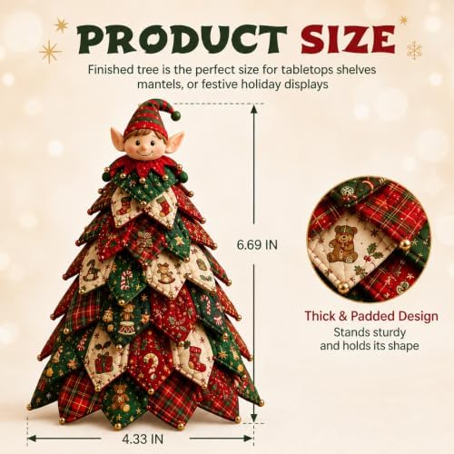 DIY Quilted Fabric Christmas Tree Kit, Arts and Crafts for Adults, (Elf) - Image 3