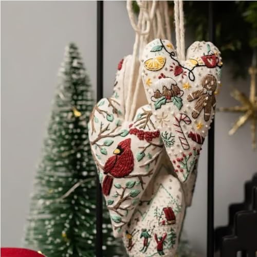 Froklic New Christmas Embroidery Kits, DIY Heart Shaped Hand Christmas Tree Embroidered Ornament Kit, Nativity Cross Stitch Kit for Winter Pattern Embroidery Decoration (with Needles-8PCS) - Image 5
