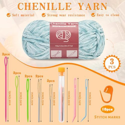 LUNARM Chenille Yarn 3 Pack 3.5oz Chunky Blanket Velvet Yarn 263 Yard - Image 2