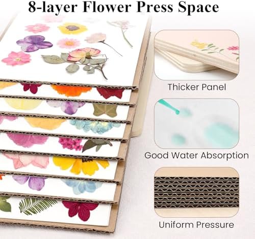 Aboofx Flower Press Kit, Craft Kits 8.6"x6.5" 8 Layers Wooden Flowers Pressing Kit for Crafts Pressed Flowers and Plant for DIY Art, Preservation for Bookmark Frame Wedding Flower Drying - Image 4
