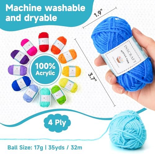 Inscraft 52 Acrylic Yarn Skeins, 1820 Yards 52 Colors, 2 Crochet Hooks, 2 Weaving Needles, 10 Stitch Markers, 1 Bag, for Crocheting & Knitting, Gift Beginners and Adults - Image 4