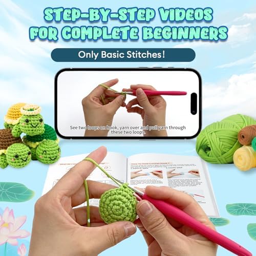 Totiro Crochet Kit for Beginners, Turtle Amigurumi Starter Kit, Easy DIY Craft Set with Step-by-Step Video Tutorials, 3 Pack Animal Crochet Pattern Learning Kit for Teens Adults Birthday Gift - Image 2