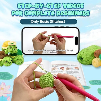 Totiro Crochet Kit for Beginners, Turtle Amigurumi Starter Kit, Easy DIY Craft Set with Step-by-Step Video Tutorials, 3 Pack Animal Crochet Pattern Learning Kit for Teens Adults Birthday Gift - Image 2