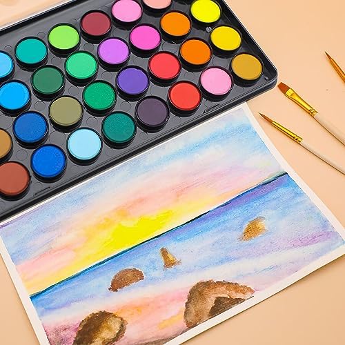 Artecho 36 Colors Watercolor Paint Set with 3 Brushes, Washable, Travel Design, Perfect for Card Making, Illustrations, Painting, Calligraphy - Image 5
