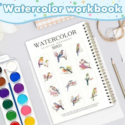 Bird Pattern Watercolor Workbook,Water Coloring Book with Animal Theme Designs on Premium Paper,12 Beginner Friendly Sketched Illustrations,Perfect for Gifting to Spark Creativity & Joy for Adults - Image 5
