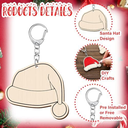 RattanView 24 Pcs Santa Hats Craft Keychains DIY Keychain, 12 Styles - Image 3