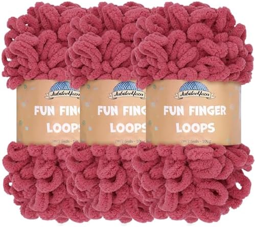 JubileeYarn Fun Finger Loops Yarn - Dusty Maroon - 3 Skeins by BambooMN