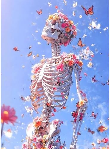 koemhxb Skeleton Paint by Numbers for Adult, Floral Skeleton Art Paint by Numbers Kit for Adults Beginners, DIY Acrylic Painting on Canvas for Home Wall Art Decor 16x20 Inch - Image 2
