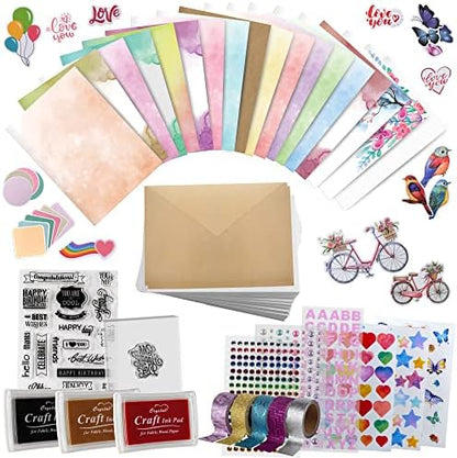 Card Making Kits For Adults And Kids- 24 Blank Greeting Cards And Envelopes With Supplies And Stamp Set- Giftable DIY Greeting Card Set- Happy Birthday Holiday Baby Shower Congratulations Thank You by AuntKaylees