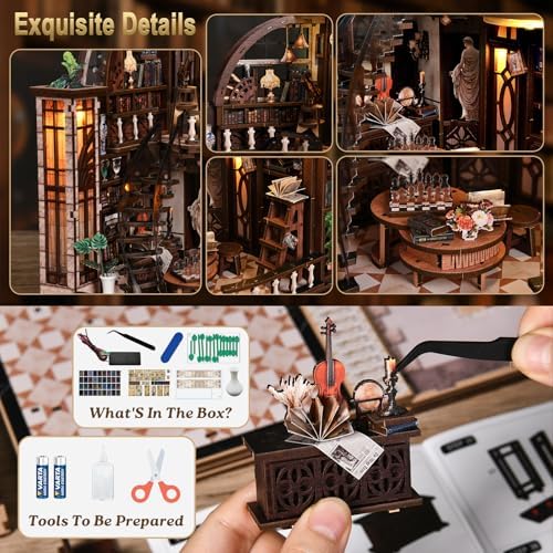 DIY Miniature House Kit for Adults & Teens, Grand Bookstore Scene Mini House Decor with LED, 3D Wooden Puzzle Gift for Book Lovers & DIY Fans (Bacchus Bookstore) - Image 5