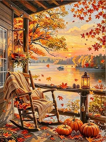AOSGEDY Fall Paint by Numbers Kit for Adults - Autumn Landscape Adult Paint by Number Kits on Canvas Without Frame for Beginner, DIY Acrylic Oil Painting by Numbers Kit for Home Wall Decor 16x20 Inch by AOSGEDY