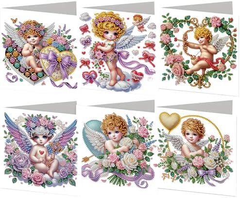 6PCS Cupid Diamond Art Painting Greeting Cards Kit with Envelopes - 5D DIY Diamond Art Card Kits for Adults - Handcrafted Postcards for Birthday & Holiday by Unknown