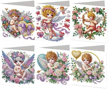 6PCS Cupid Diamond Art Painting Greeting Cards Kit with Envelopes - 5D DIY Diamond Art Card Kits for Adults - Handcrafted Postcards for Birthday & Holiday by Unknown