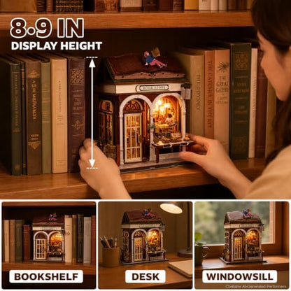 Evankin Bookstore Book Nook Kit, DIY Miniature House with LED Light - Image 5