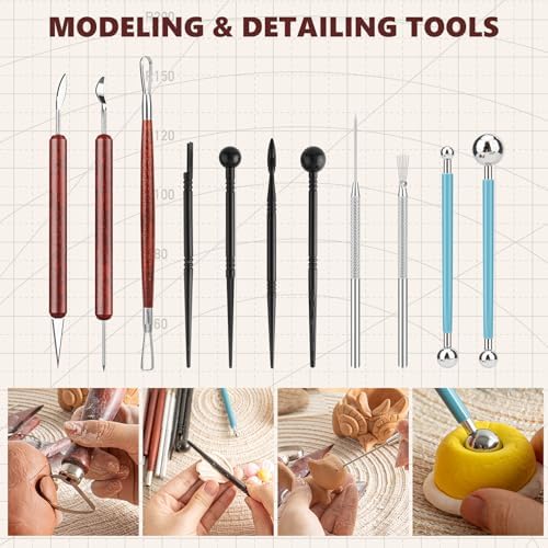 23PCS Clay Tools Sculpting, Ceramic & Pottery Modeling Tool, Ceramics Tools Set, Polymer Tools Kit, Air Dry Clay Tools for Carving, Molding, Pottery Wheel, Crafting Supplies, Pros, Beginners, Adults - Image 5