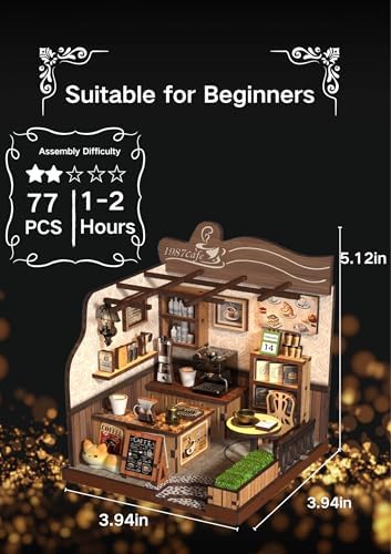 Country Cafe DIY Book Nook Kit for Adults - 3D Wooden Puzzle Miniature House with Furniture, Collectible Shelf Insert, Home Library Decor Gift - Image 2