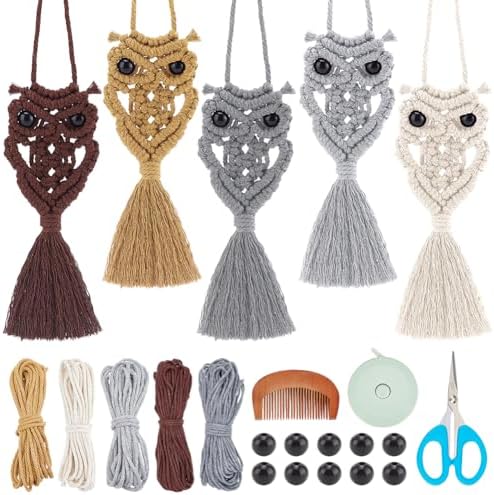 ACRNIGHEET 5PCS Macrame Kit for Adults Beginners Owl Macrame Wall Hanging Supplies Boho DIY Craft Kits for Adults Includes Instruction with Video Home Decor by ACRNIGHEET