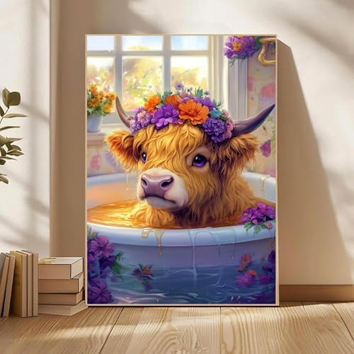 Mowana Paint by Numbers Kit for Adults Beginners, Cow Adult Paint by Number Kits Framed Canvas with Easel, Adult Crafts DIY Arcylic Oil Painting 8x12inch - Image 2