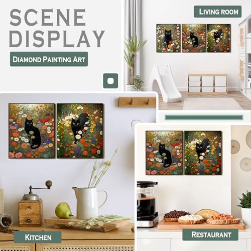 sdfkmlcdl Vintage Moody Black Cat Diamond Art Kits for Adults, Dark Cottagecore Flower Black Cat Full Drill Diamond Painting Kits for Adults Beginners 4 Pack, 9.8x11.8 Inch - Image 2