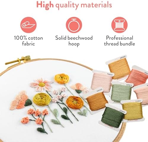 Clever Poppy Sunset Meadow Beginner Embroidery Kit – Easy Embroidery Kit for Beginners with Hoop, Thread & Patterns – Hand Embroidery Kit for Adults and Teens – Complete Embroidery Starter Kit - Image 6