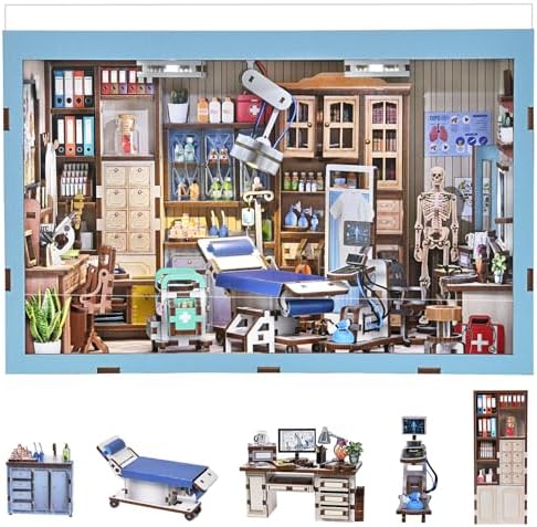 fifijoy Book Nook Kit - DIY Miniature House Dollhouse Kit for Adults and Teens, 3D Wooden Puzzle Booknook Build Bookshelf Insert Decor, Gifts for Family and Friends (Doctor's Office) by fifijoy