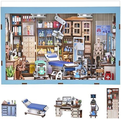 fifijoy Book Nook Kit - DIY Miniature House Dollhouse Kit for Adults and Teens, 3D Wooden Puzzle Booknook Build Bookshelf Insert Decor, Gifts for Family and Friends (Doctor's Office) by fifijoy