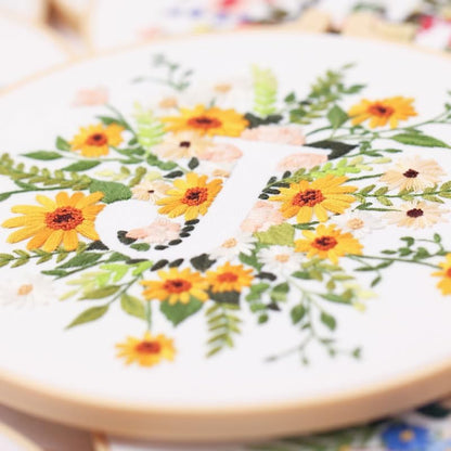 artcici Embroidery Kits Plant Flower Letter J Patterns for Beginners Adults, Full Range Embroidery Starter Kits Cross Stitch Needlework Supplies (Letter J) - Image 4