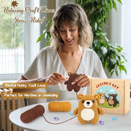 Crochet Kit for Beginners - Bear Crochet Kits, Beginner Crochet Kit for Adults, Crochet Animal Kit for Starters with Step-by-Step Video Tutorials, Knitting Bears with Squishy Hip Design - Image 6